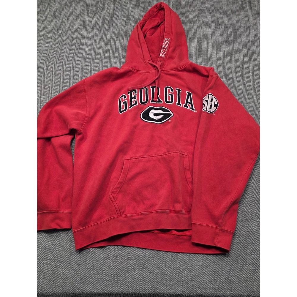 NCAA‎ Georgia Bulldogs SEC Hoodie Red Embroidered Pullover Sweatshirt Mens XL